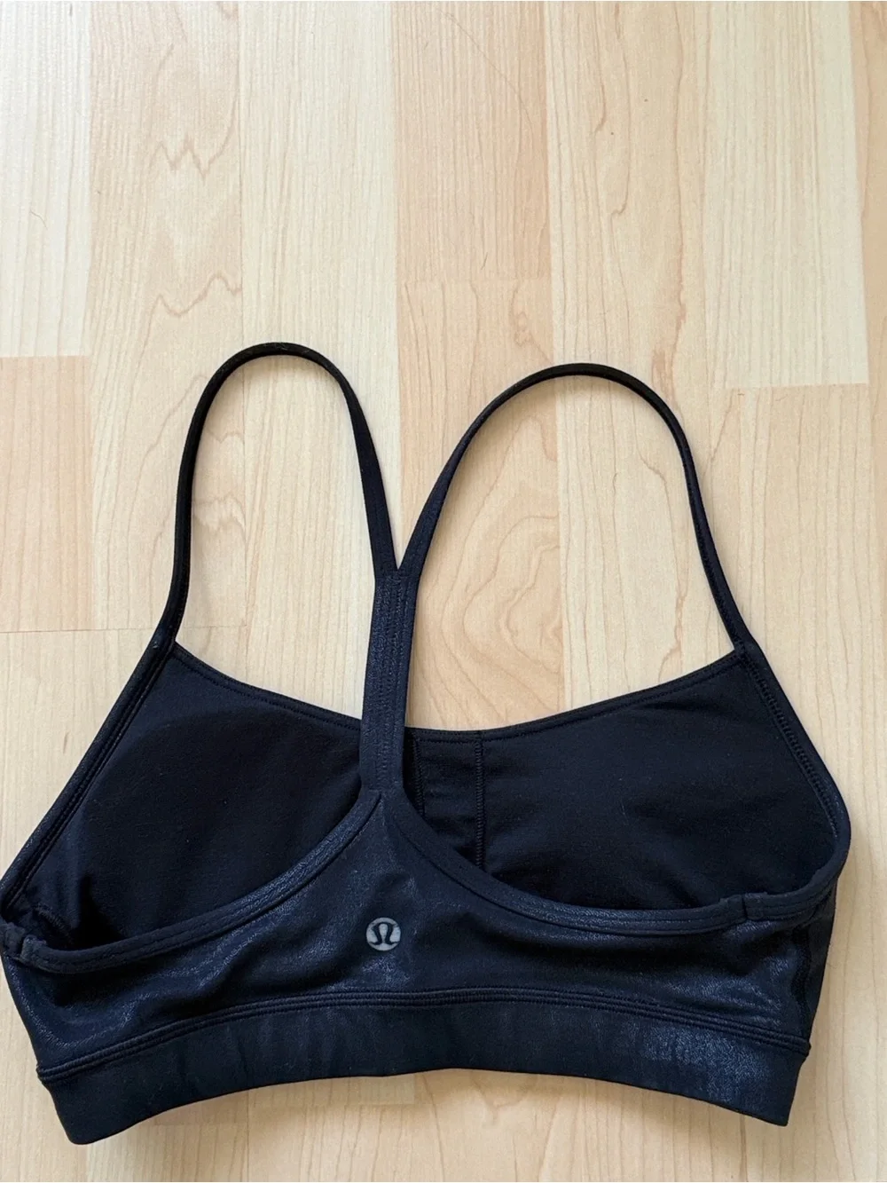 Lululemon Flow Y Nulu Shine *Light Support Black sports bra, size 4